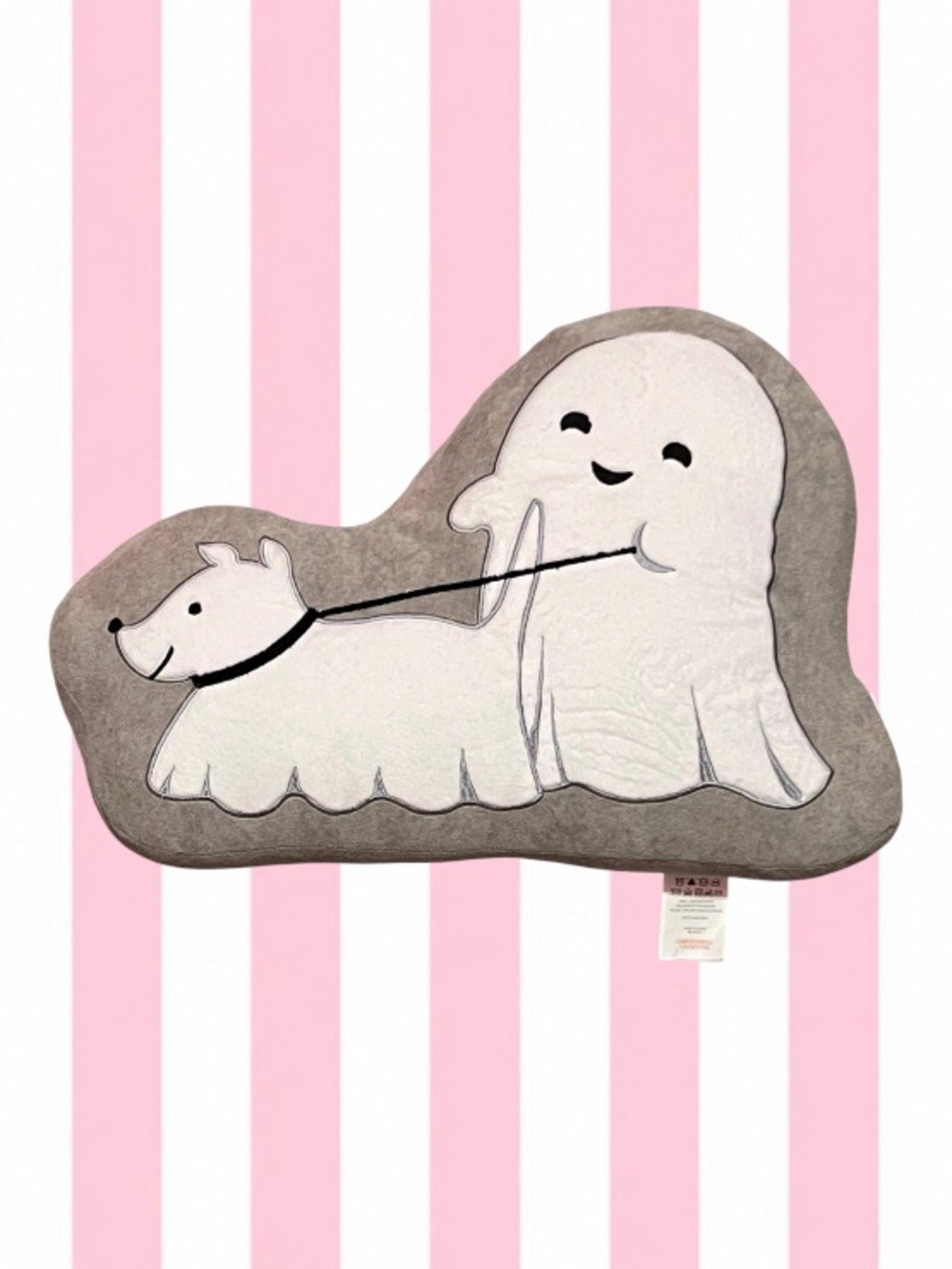 Cute Ghost & Dog Plush Pillow in White and Gray